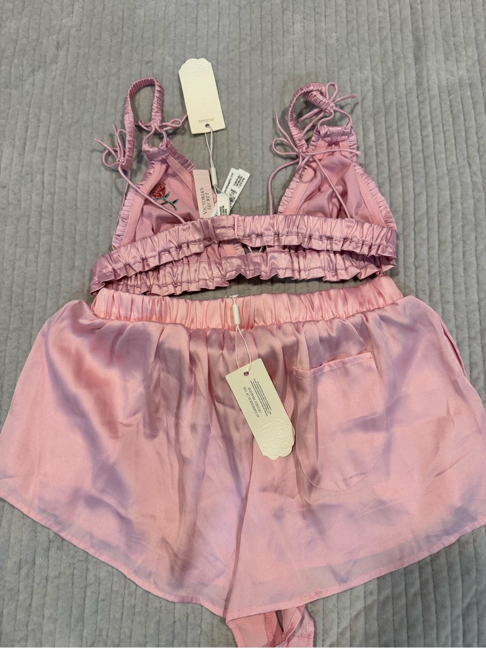 For Love And Lemons Everyday Pink Ruffle Triangle Bralette & Shorts Set - Picture 11 of 11